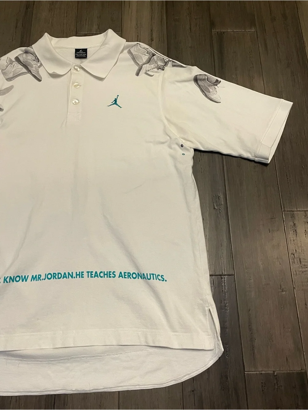 Jordan Polo Shirt Men’s XXL White Sneaker Print Jumpman Graphic Aeronautics Golf